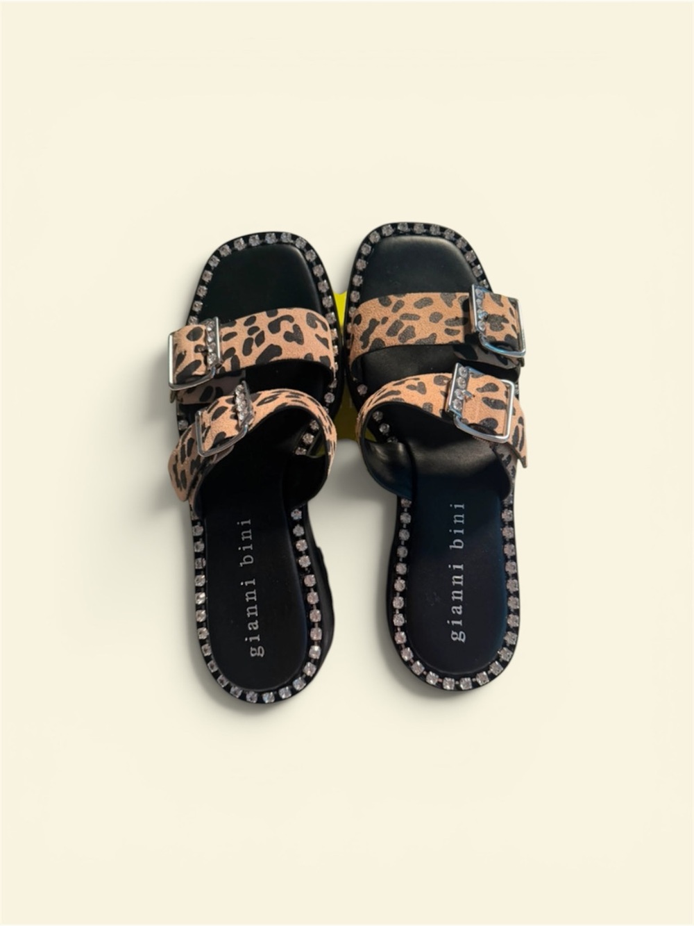 Gianni Bini Leopard Print Double-Buckle Slide Sandals with Stud Trim